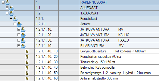 16 litteroida tarkemmalla tasolla. Se on jaettu osiin samalla tavalla kuin päärakennus eli pysäköinnin alue-, talo-, tila-, tekniikkaosiin sekä työmaa-, hanke- ja kiinteistötehtäviin. 4.