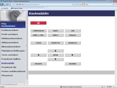 3. Verkonhallinta 3.1 Projektorin web-ohjaus (jatkuu) 3.1.11 Kaukosäädin Niputetun etähallinnan toiminnot valitaan Verkon etähallinta -näytöstä.