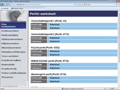 8. Muut toiminnot 8.4 Komentovalvonta verkon kautta Voit konfiguroida ja valvoa projektoria verkon kautta käyttämällä RS-232C komentoja.