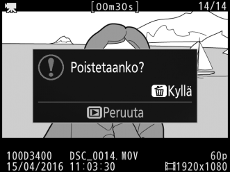 Tarpeettomien elokuvien poistaminen Poista näytöllä näkyvä elokuva painamalla O-painiketta. Huomaa, että poistettuja elokuvia ei voi palauttaa poistamisen jälkeen. 1 Näytä elokuva.