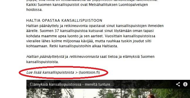 23 karttaa etsiessä ei osattu hyödyntää tekstin lopussa oleva lue lisää Nuuksion kansallispuistosta > (luontoon.fi) linkkiä (kuva 10.