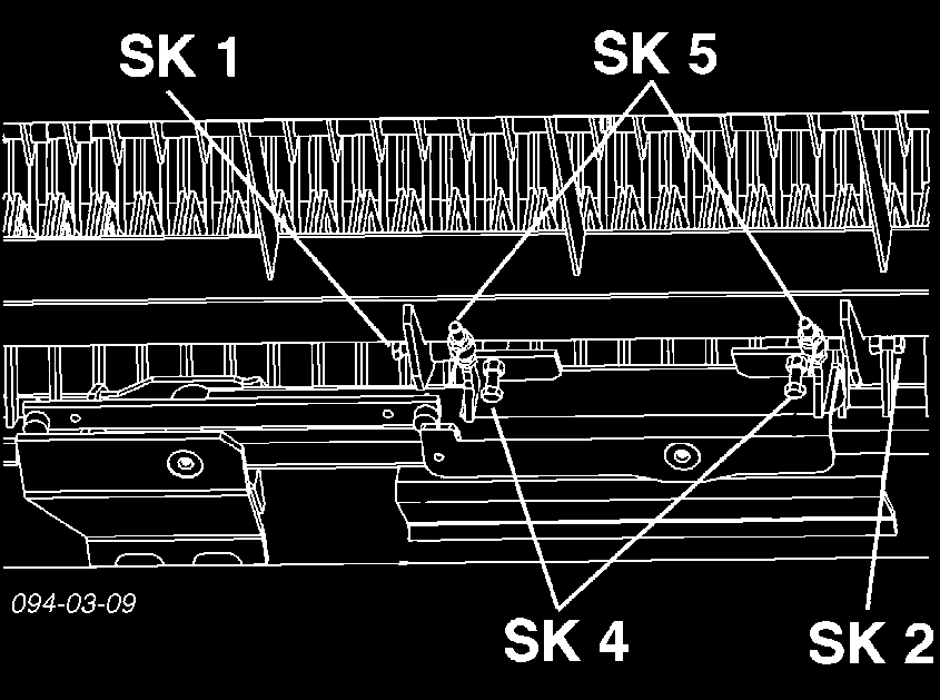 (X = X) Säätö tehdään ruuvin (SK-4) avulla teräpalkin kääntöakselilla. Säätö tehdään ruuveilla (SK-4) teräpalkin alapuolella. Säätö tehdään ruuveilla (SK-5) teräpalkin alapuolella. Säätö 1.