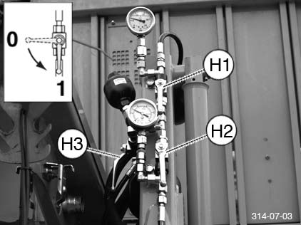 Toimenpide: Vetovarret irrotetaan tai 1. Sulkuhanat H1, H2 ja H3 avataan (asento 1) 3. Pakko-ohjauksen vastepidennys (Z) (vain 3 t: n vetopuomi*) - Riippuu traktorin renkaista!
