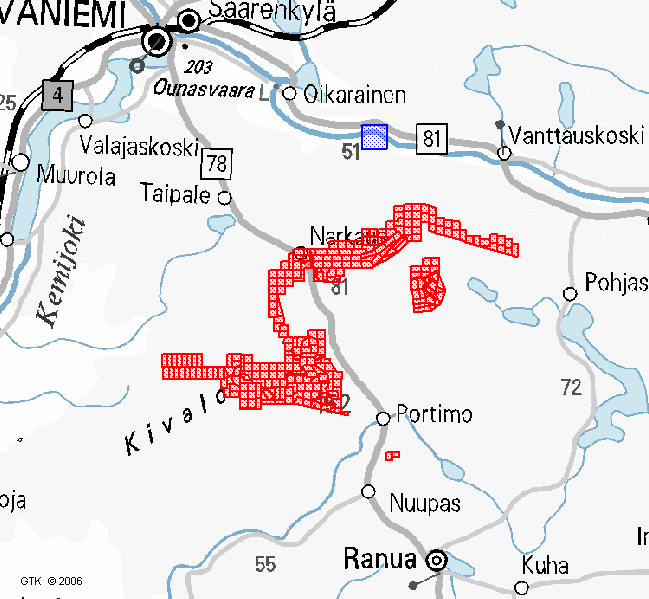 6 Gold Fields Arctic Platinum Oy Kuva 3. Narkauksen ja Suhangon alueen valtaukset (kartta: GTK, kartan leveys 80 km).ruskealla renkaalle merkitty Narkaus-hankkeessa hyödynnettävät esiintymät. 3.3 Maankäyttö Narkaus-projekti käsittää seuraavien kokonaisuuksien rakentamisen kaivostoimintaa varten.