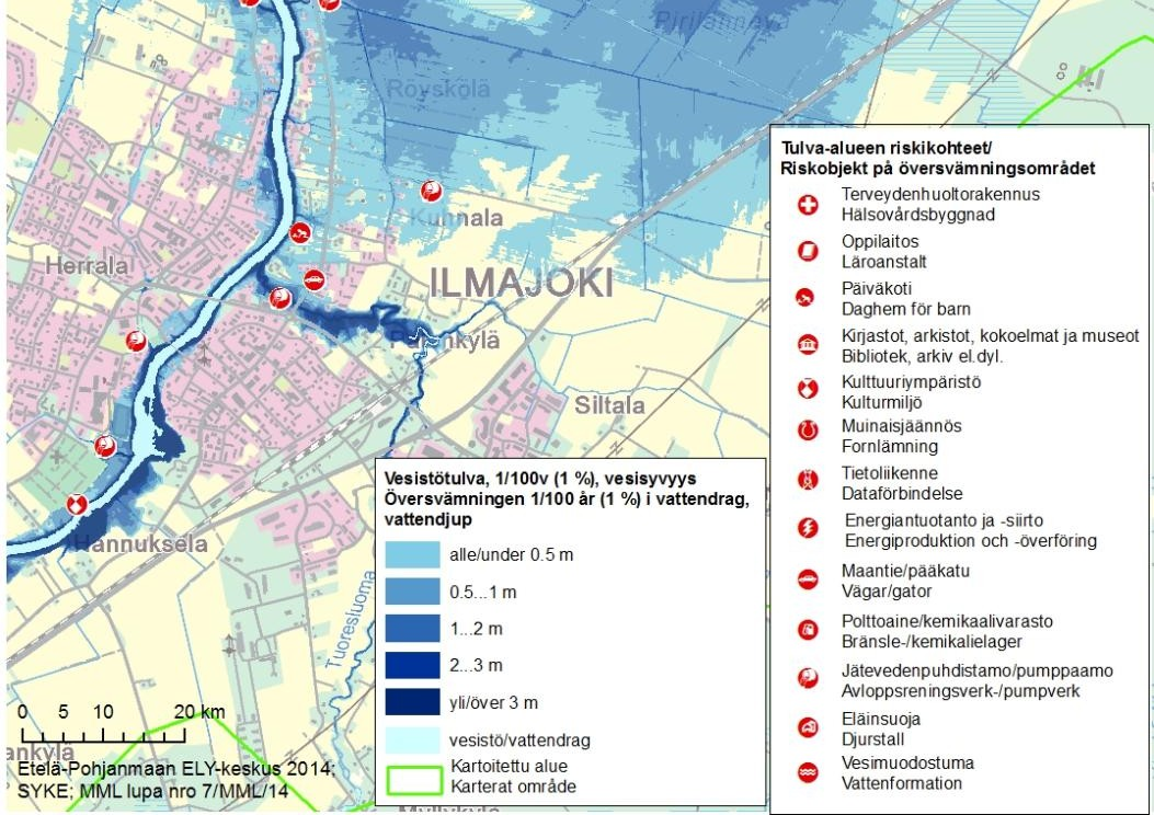 merkittävältä tulvariskialueelta tulvatilanteessa, joka