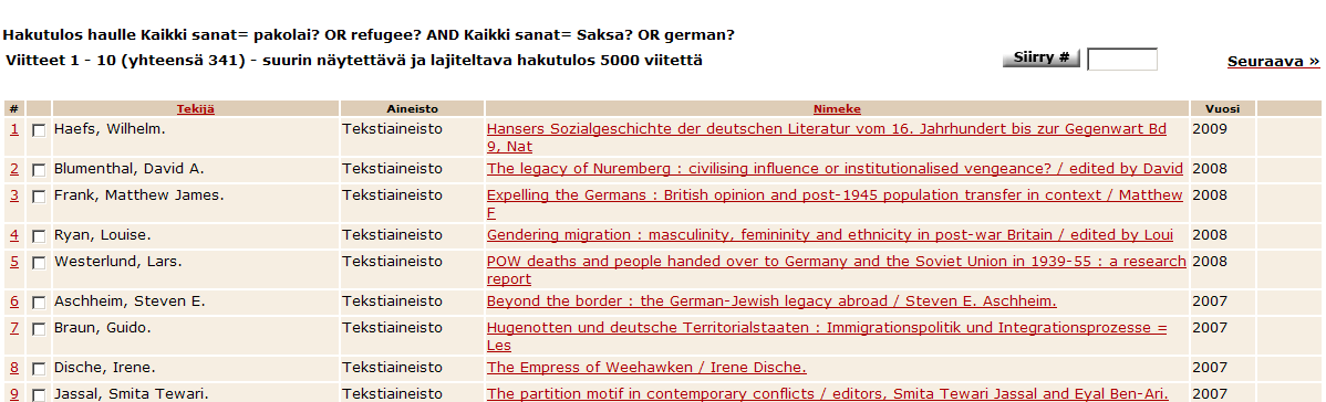 10/28 Hakutuloksen näet jokaisen rivin kohdalla erikseen.