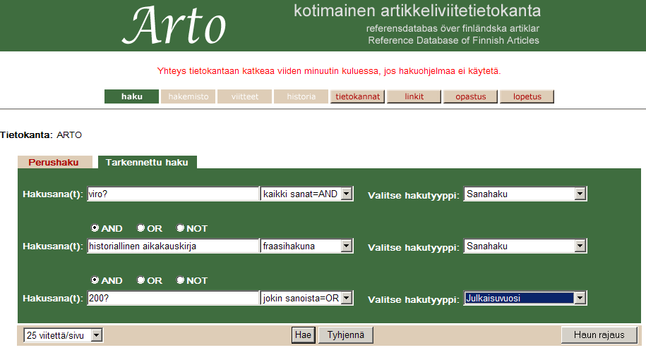 6/28 aikakauslehtiartikkelit) vuodesta 1951- sisältyvät ARTO-tietokantaan.