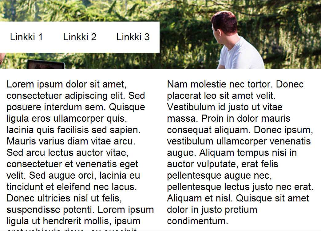 27 Lopputulos ei ole toivottu, sillä headerin kuva vie sivulta liikaa tilaa pystysuunnassa. Mikäli breakpoint määritellään em:nä, päästään kuvion 14 osoittamaan lopputulokseen, joka on parempi.