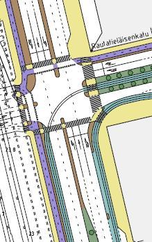 jalankulkuliikennettä Lisätty vapaa oikea kääntymiskaista (liikennesuunnitelmassa on sekakaista) Liikennesuunnitelma