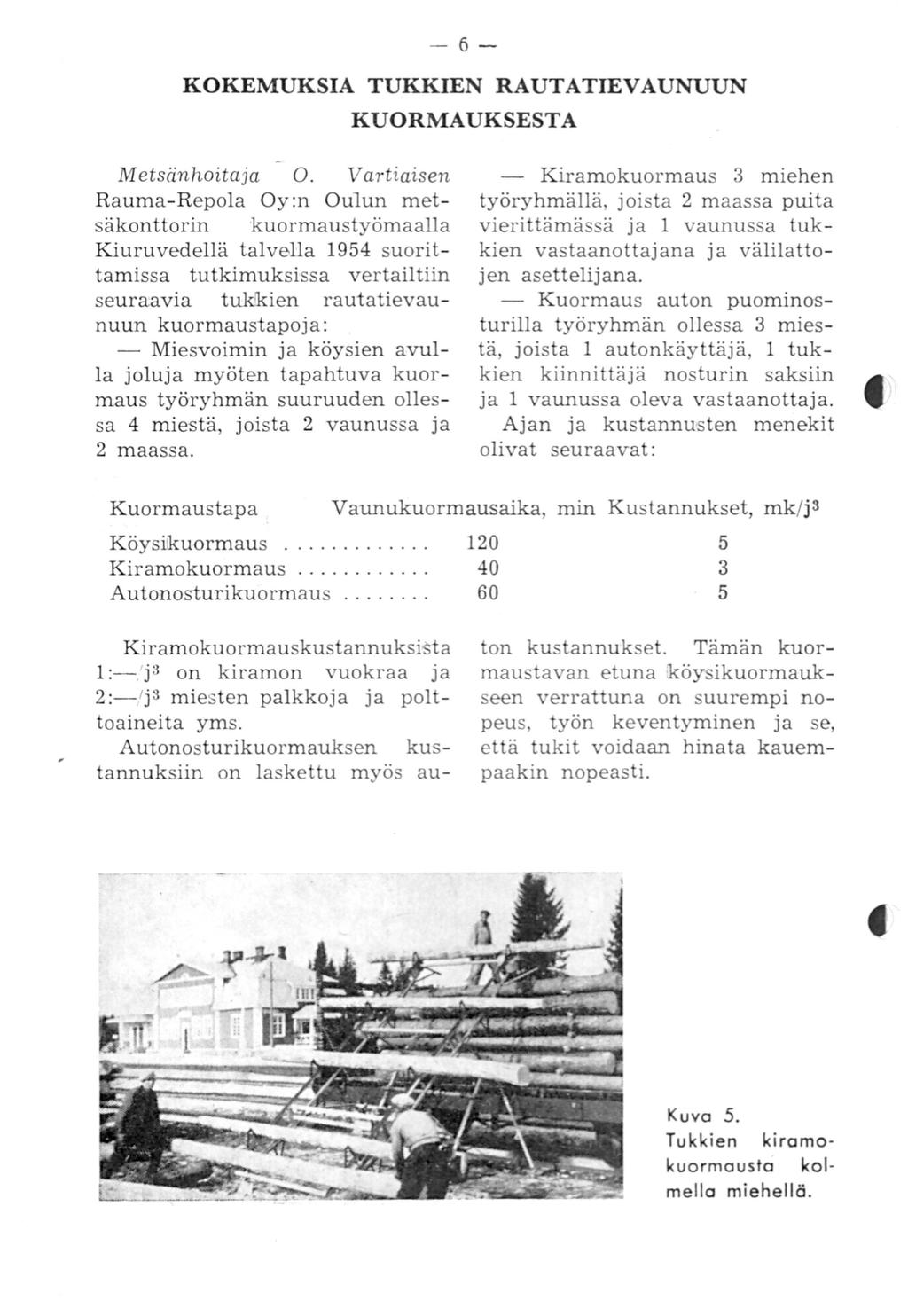 -6 - KOKEMUKSIA TUKKIEN RAUTATIEVAUNUUN KUORMAUKSESTA Metsänhoitaja 0.