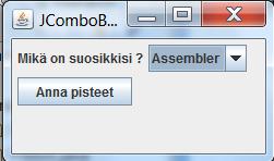 HELIA OHJELMOINTI ict1tn006 16 (32) Seuraavassa on joitakin keskeisiä JComboBox-luokan metodeja: Esimerkki JComboBox () muodostin,