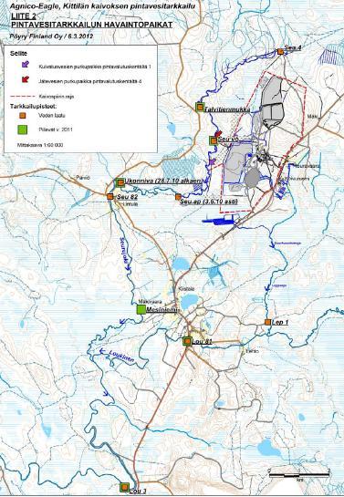 10 Kuva 3. Pintavesien näytteenottopaikat Seurujoessa ja Loukisessa.