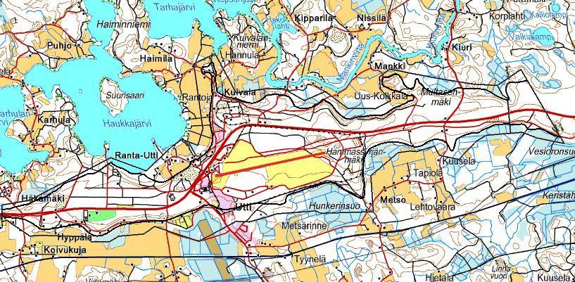 SUOJELUSUUNNITELMA 16 Suojelusuunnitelmatyön yhteydessä havaittiin seuraavia pohjavesirajojen tarkistustarpeita: -Utin pohjavesialueen ja Kivistönmäki A- pohjavesialueen (0590952A) välisen rajan