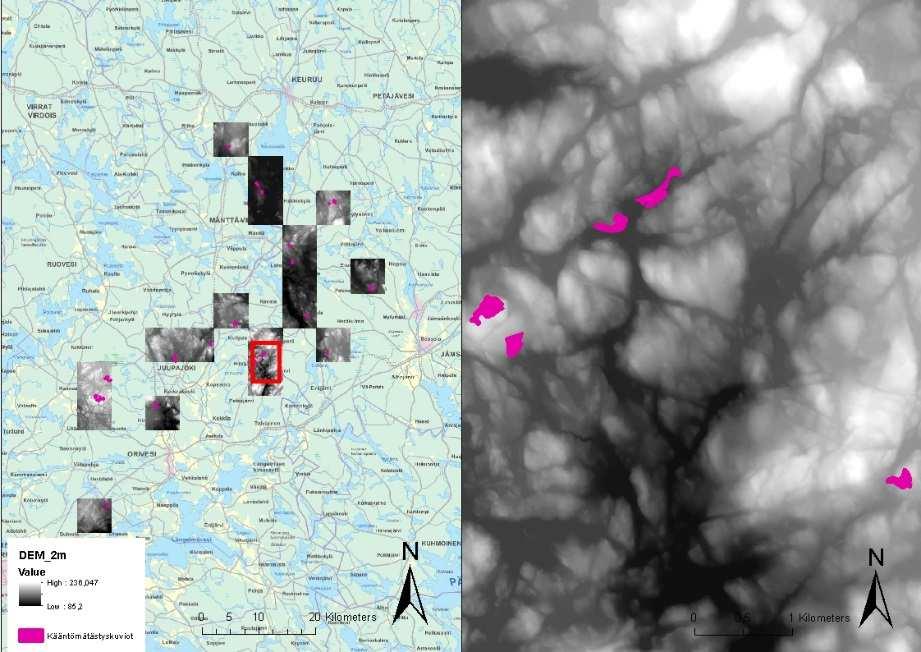 sade- ja lämpösumma taimien istutuksen jälkeen. Kuva 14. Maanmittauslaitoksen korkeusmalli 2m (engl.