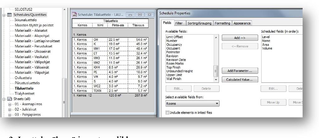 13 objekteille joudutaan määrittämään parametreja, jotka sitten tulostuvat luetteloon. (lynda.com, Designing a House in Revit Architecture 2012) Kuva 3. Luettelonäkymä ja asetusvalikko 3.1.3 Asemapiirros Pääpiirustuksiin kuuluu aina asemapiirros, jossa esitetään paikka tontilla, johon rakennus sijoitetaan.