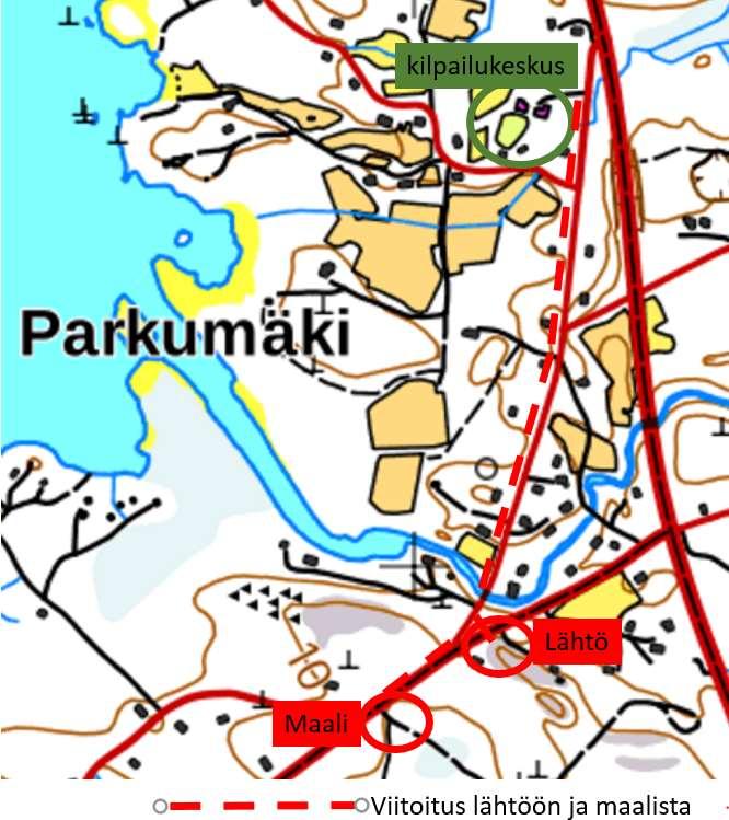 LÄHTÖÖN KILPAILUKESKUKSESTA n. 1km JA SIIRTYMINEN SINNE JALKAISIN. HUOMIOIKAA LÄHTÖÖN SIIRYMISEEN KULUVA AIKA JA SE, ETTÄ LÄHDÖSSÄ PITÄÄ OLLA n.