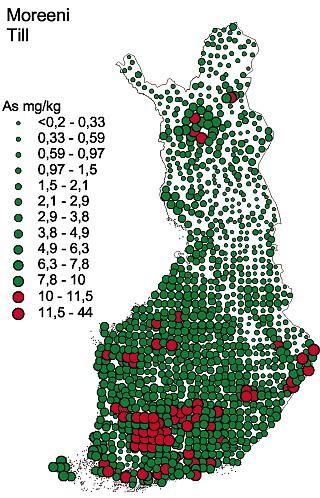 nista noin 70 cm:n syvyydeltä (Koljonen 1992). Näytteet on yhdistetty kentällä viidestä osanäytteestä. Pohjamoreenissa kuvastuvat alkuaineiden luonnolliset, geogeeniset taustapitoisuudet.