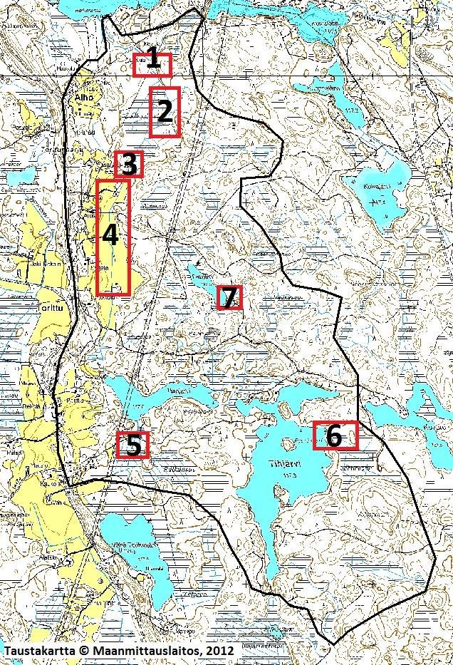 VUOSIRAPORTTI 5 1. Koivulan kosteikko 2. Alhonjärven suoalueen reunaojan perkaus 3. Alhon-Pastilan laskeutusallas 4. Hahjärven laskuojan tulvatasanteet 5. Rätkänsuon kosteikko 6.