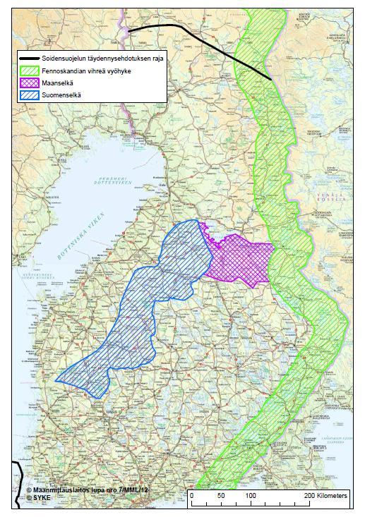 Suomenselän vedenjakajavyöhyke ulottuu pohjoisen Satakunnan alueelle Karttaote: Alanen, Aulikki & Aapala, Kaisu (toim.