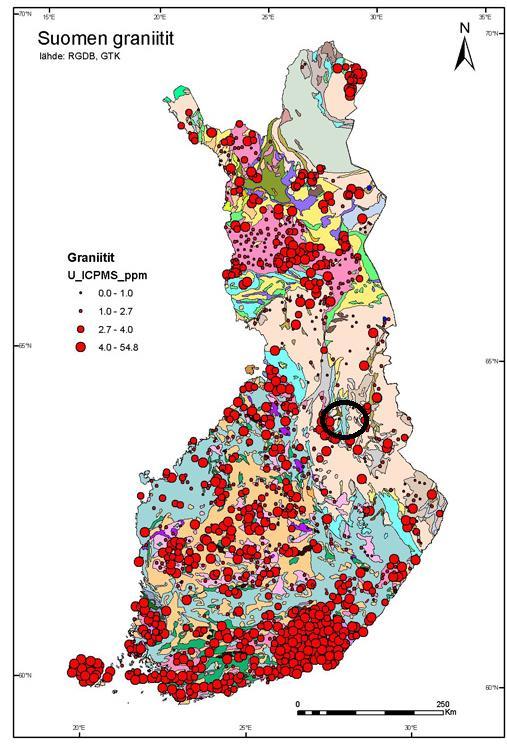 12 Liite 2: Suomen graniitit ja niiden uraanipitoisuudet Lähteet: http://www.stuk.