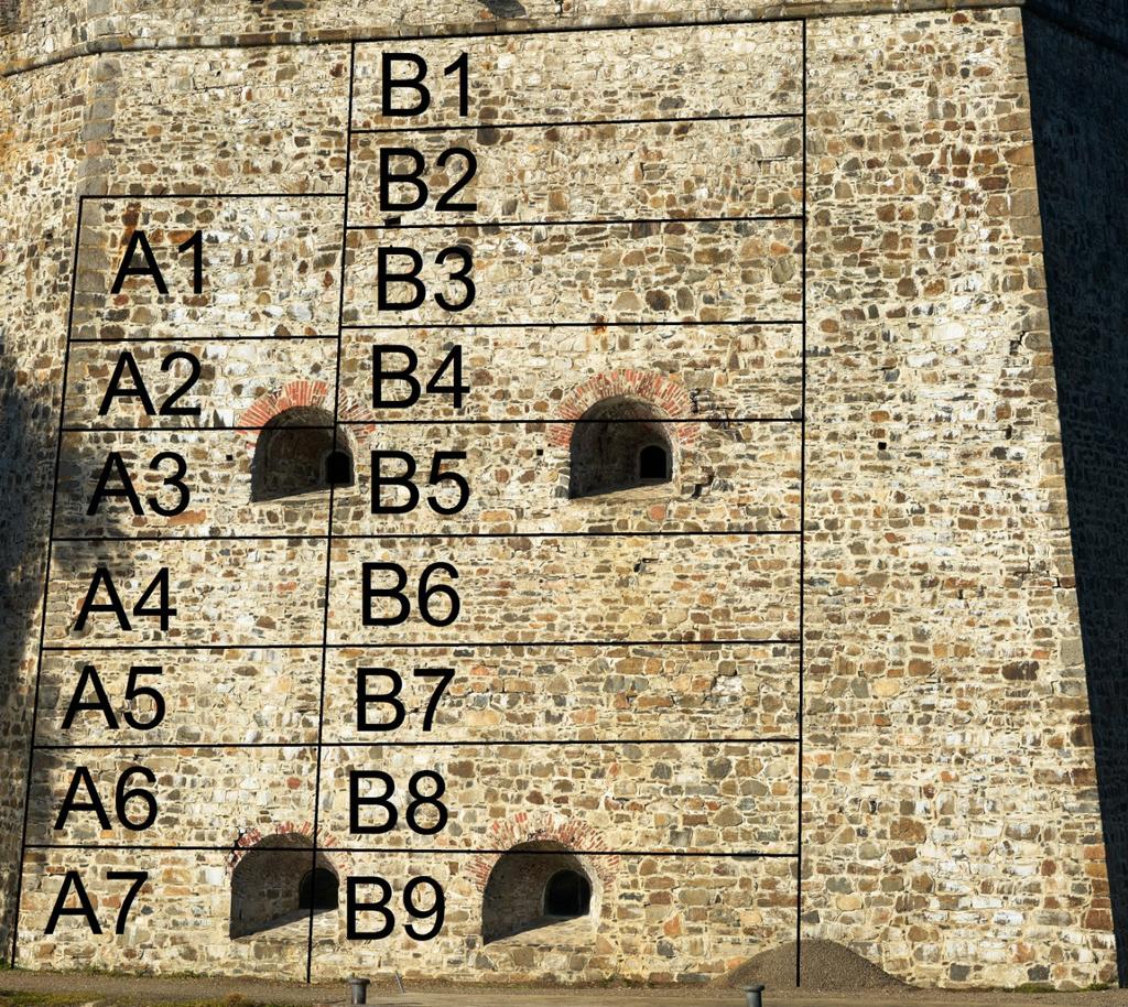 3 2 MUURINKORJAUSTÖIDEN DOKUMENTOINTI 2.1 Muurin jakaminen osiin KUVA 1. Alueiden jakaminen osiin.