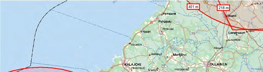 YMPÄRISTÖVAIKUTUSTEN ARVIOINTISELOSTUS 268 / 298 Kuva 137. Hankealueen läheiset korkeusrajoitusalueet.