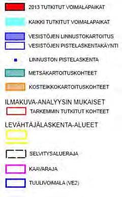 Kuva 112. Luontoselvitysten menetelmäkartta. Kuvassa 112 on esitetty todellisessa laajuudessaan laaditut maastoselvitykset.