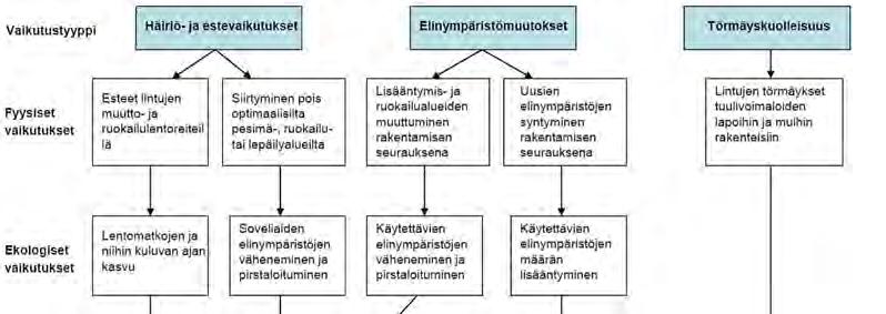 YMPÄRISTÖVAIKUTUSTEN ARVIOINTISELOSTUS 186 / 298 1. Tuulipuiston rakentamisen aiheuttama elinympäristöjen muuttuminen ja sen vaikutukset alueen linnustoon 2.