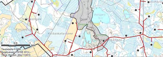 Alueen länsipuolella sijaitsee soranottoalue (kuva 103). Tuulivoimaloiden sijoituspaikka harjun eteläosassa sijoittuu alueelle, jossa harju ei juuri erotu ympäristöstään (kuva 104).