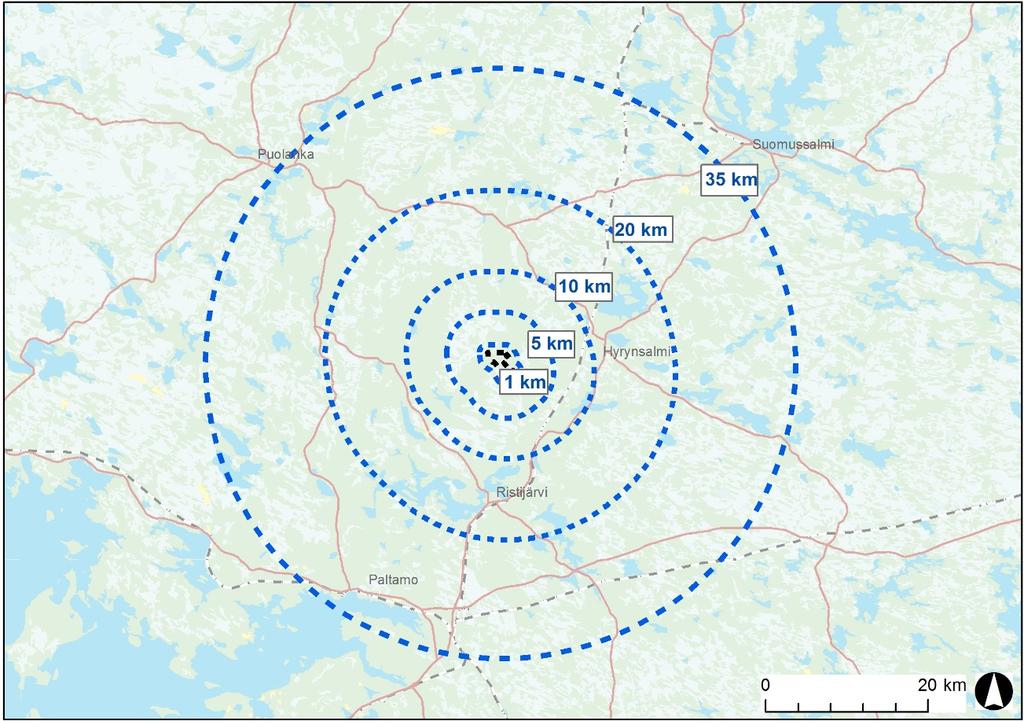 YMPÄRISTÖVAIKUTUSTEN Lumivaaran tuulivoimahanke 56 Tarkastelualueella tarkoitetaan tässä kullekin vaikutustyypille määriteltyä aluetta, jolla kyseistä ympäristövaikutusta on selvitetty ja arvioitu.