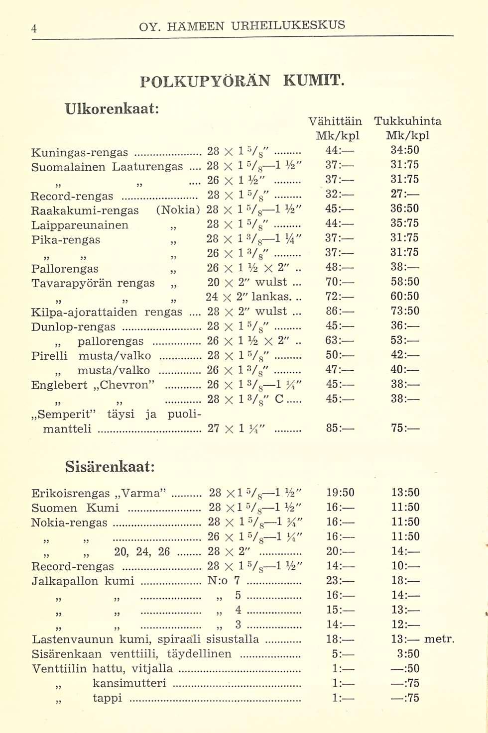 28... 26 28 48: - 70: 72: 86: 63: Ulkorenkaat: POLKUPYÖRÄN KUMIT. Kuningas-rengas Suomalainen Laaturengas.