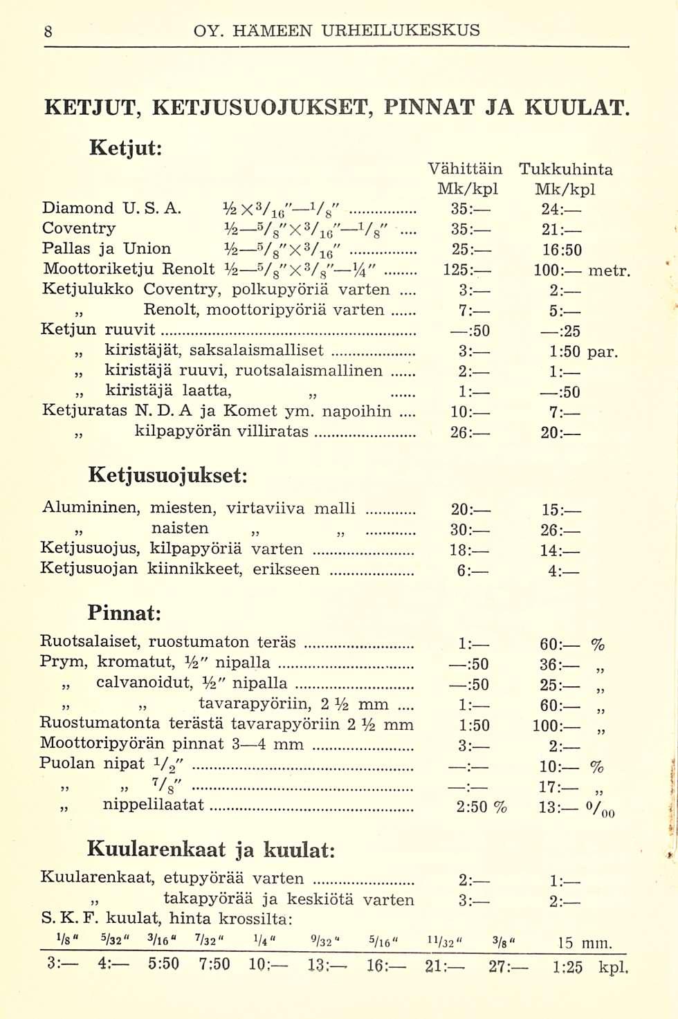 ... 35: 3: 10: 1: KETJUT, KETJUSUOJUKSET, PINNAT JA KUULAT. Ketjut: Diamond U. S. A.