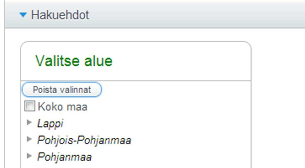 1.2. Liikuntapaikkatilasto kuntakoon mukaan Valitse alue kohdasta klikkaamalla hiirellä alueet, joiden tilastot haluat nähdä.