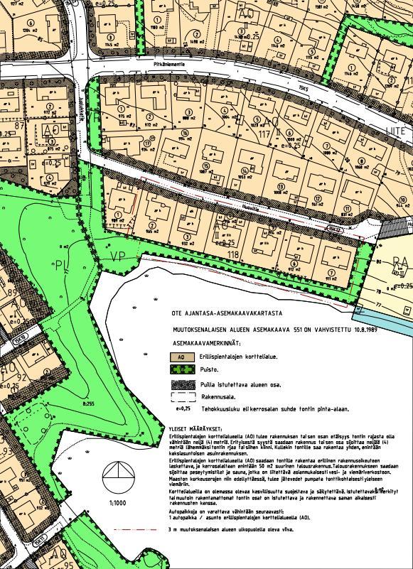 Ote ajantasa-asemakaavasta 3.1.3 Asemakaava Alueella on voimassa seuraava asemakaava: Ak 551, joka on vahvistettu 10.8.1989.