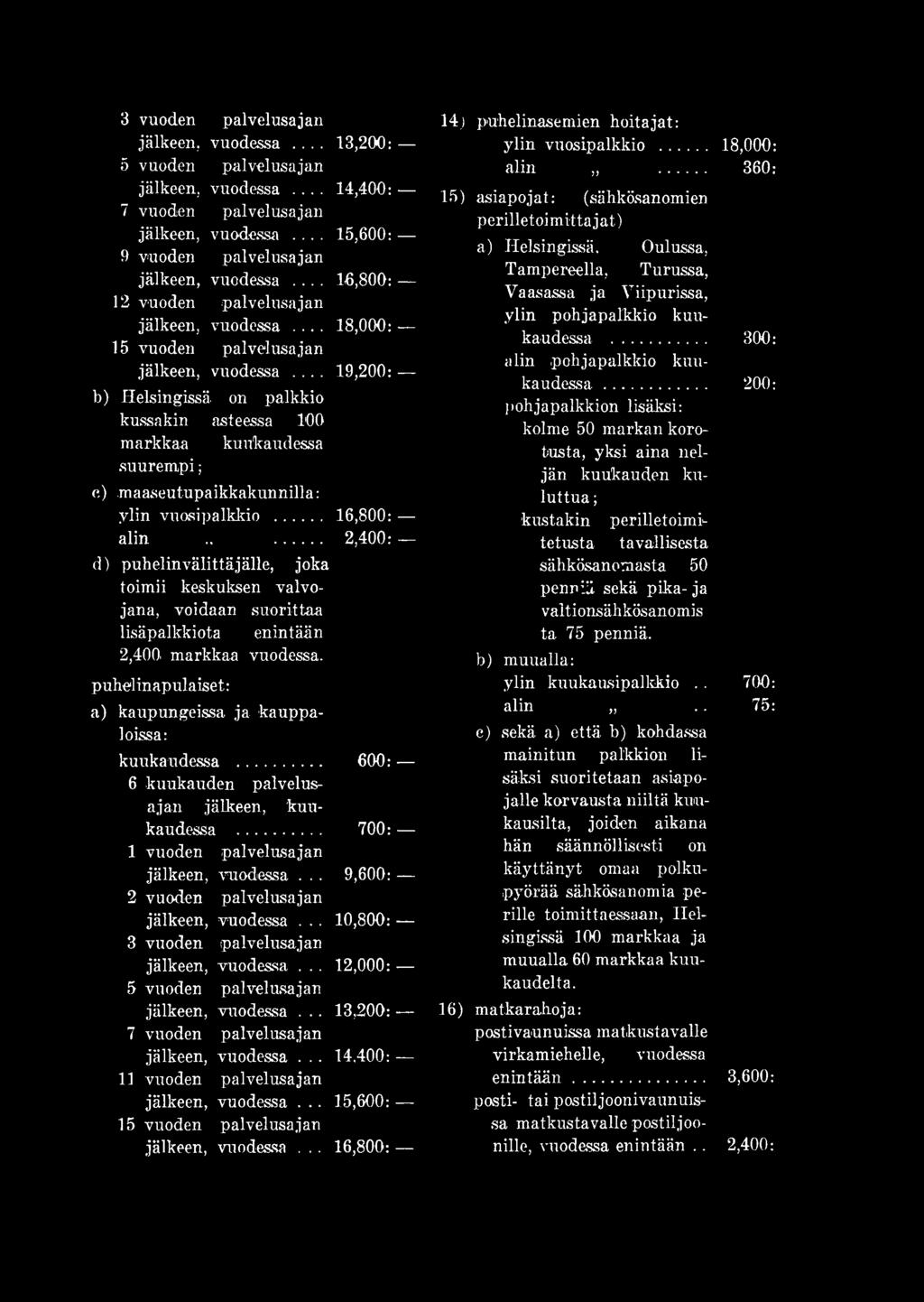 .. 600: 6 kuukauden palvelusajan jälkeen, kuukaudessa... 700: 1 vuoden palvelusajan jälkeen, vuodessa... 9,600: 2 vuoden palvelusajan jälkeen, vuodessa.