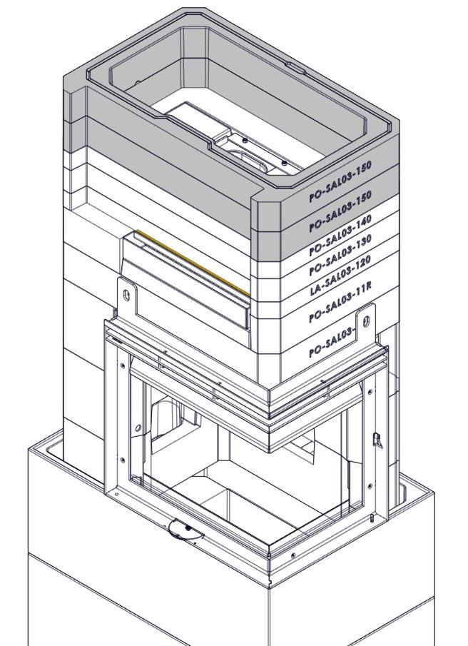 G 40 1 Sett på neste Powerstone element (1). Lag hull til spjeldarm (2). Place Power Stone elements (1). Make a hole for the chimney damper rod (2). Asenna PowerStone elementit (1).