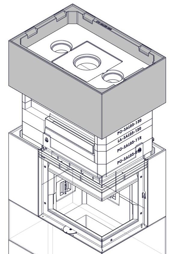 Please turn the element up-side-down and and grinding the inside edge as illustrated. Ennen seuraavan kuorielementin asennusta, valmistele sen alareuna säteilysuojan kiinnikkeitä varten.