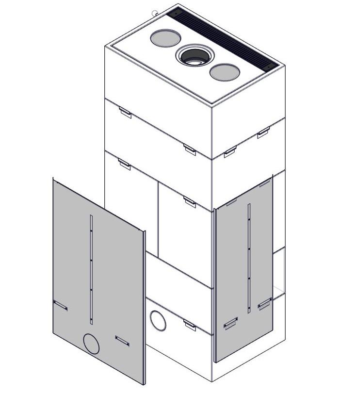 G 65 Monter de nedre varmeskjoldene. NB! Eventuelt ta hull til luft tilførselen. x2 Assemble side and back lower radiation shield. Place also top covers. Attention!