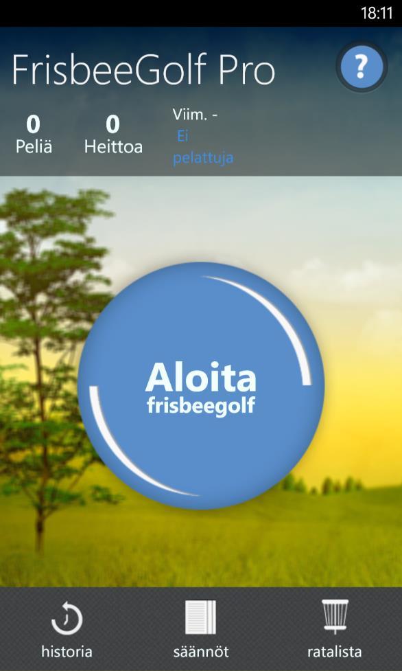 33 5.2 Ratkaisu Kuva 5. Frisbeegolf Pro FrisbeeGolf Pro (Kuva 5.) on tulostenseuranta sovellus Windows Phone alustalle. Sovellus sisältää mahdollisuuden luoda pelaajia ja ratoja rajattomasti.