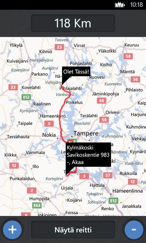 54 Lopuksi näytetään käyttäjälle etäisyys kohteeseen tulostamalla se näkyväksi tuotavaan etäisyyspaneeliin. Etäisyys-paneeli saadaan näkyväksi asettamalla sen näkyvyys-attribuutti näkyväksi.