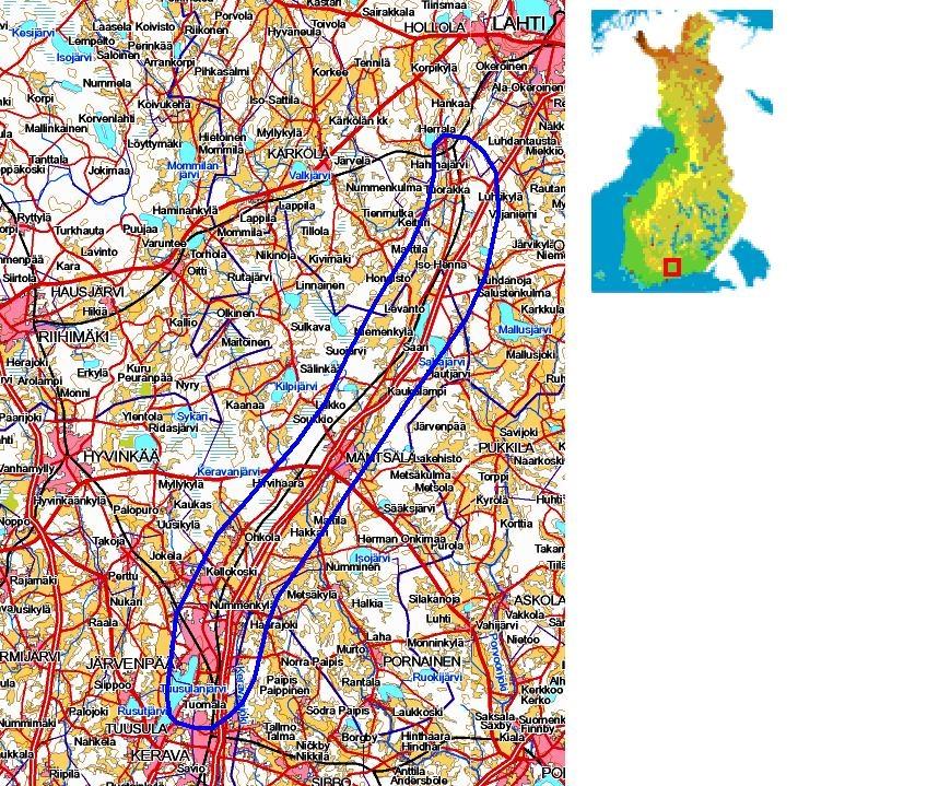 62 Kuva 42: Kohteen sijainti (karttakuvat Maanmittauslaitos) Oikoratahankkeen urakoista tähän työhön valikoitiin kolme erillistä alusrakenteiden rakentamisen sisältävää urakkaa, MRU 2, MRU 4 ja MRU 5.