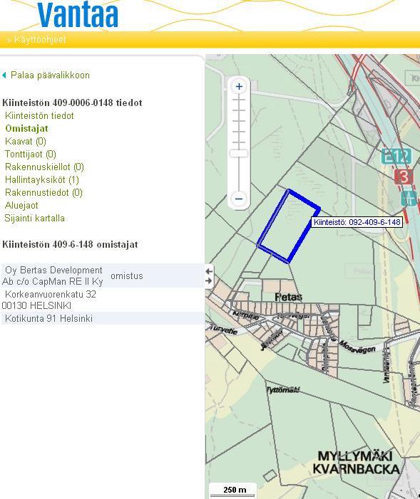 39 Kuva 26. Kiinteistön sijainti. [21] Oy Bertas Development Ab omistaa 6,8 hehtaarin suuruisen maa-alueen Petaksessa.