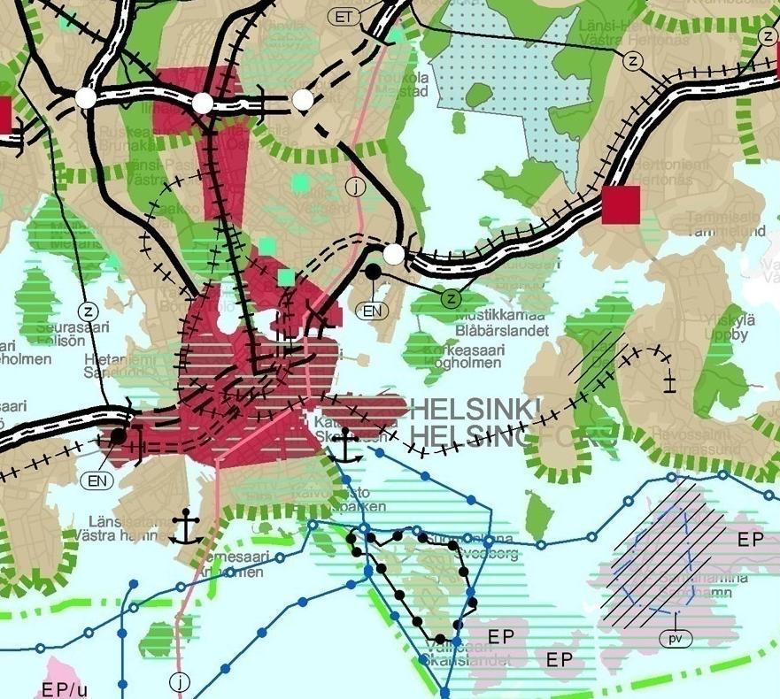 MERKINNÄT Taajamatoimintojen alue Keskustatoimintojen alue Virkistysalue Viheryhteystarve Luonnonsuojelualue Energia- ja/tai jätehuoltoon varattu alue Yhdyskuntateknisen huollon alue Moottoriväylä