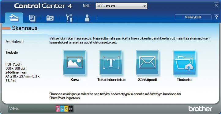 Asiakirjan skannaus PDF-tiedostoksi ControlCenter4- sovelluksella (Windows ) 6 c Jos esiin tulee ControlCenter4- tilanäyttö, napsauta Edistynyt tila ja napsauta sitten OK.
