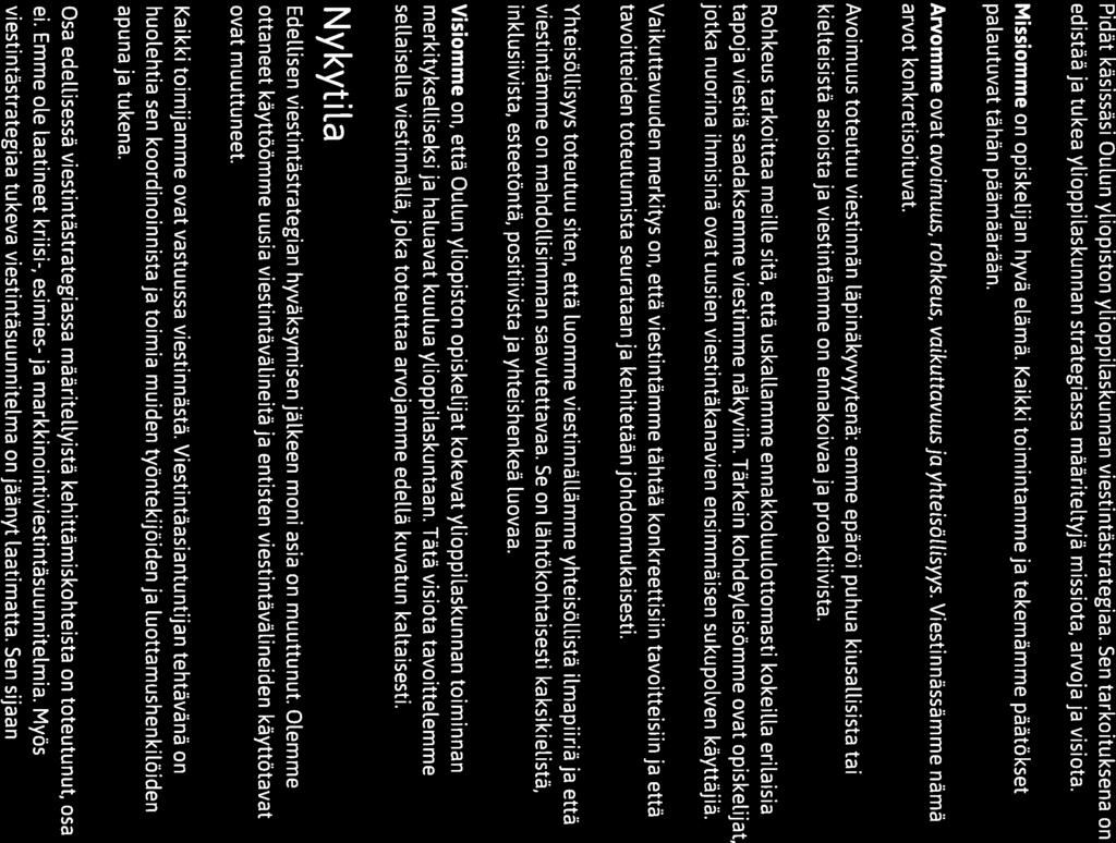 o \VAV// OULUN ( J(( YLIOPISTON III II YLIOPPILASKUNTA Johdanto Pidät käsissäsi Oul.un yliopiston ylioppilaskunnan viestintästrategiaa.