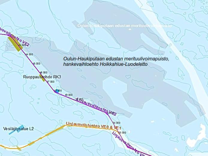 lun meriväylän syventämisen hankevaihtoehdon VE2 linjaus kulkee aivan Suurhiekan aluerajauksen sekä Oulun Haukiputaan