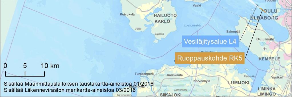 Ruoppaus- ja läjityskohteet. Ulommainen läjitysalue L1 sijaitsee noin 15 km Hailuodon rannikolta pohjoiseen. Läjitysalueelta L2 etäisyys Hailuodon Hiidenniemeen on noin 6 km.