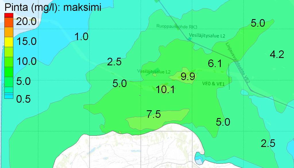 Samentuma leviää pohjavirtausten mukana pääosin kohti etelää ja Hailuodon pohjoisrantaa. Syvemmissä vesikerroksissa vaikutusalue on laajahko johtuen suuresta ruoppausmäärästä ja -tehosta.