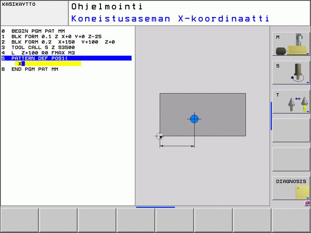 2.2 Kuviomäärittely PATTERN DEF Yksittäisen koneistusaseman määrittely Voit syöttää sisään enintään yhdeksän koneistusasemaa, vahvista kunkin sisäänsyöttö näppäimellä ENT.
