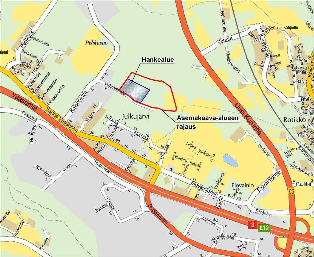 FCG Planeko Oy Ympäristövaikutusten arviointiselostus 3 (89) 2.3 Hankkeen sijainti ja maankäyttötarve Hankealue sijaitsee Ylöjärven kaupungin Kolsopin teollisuusalueella osoitteessa Vehmaantie 5.
